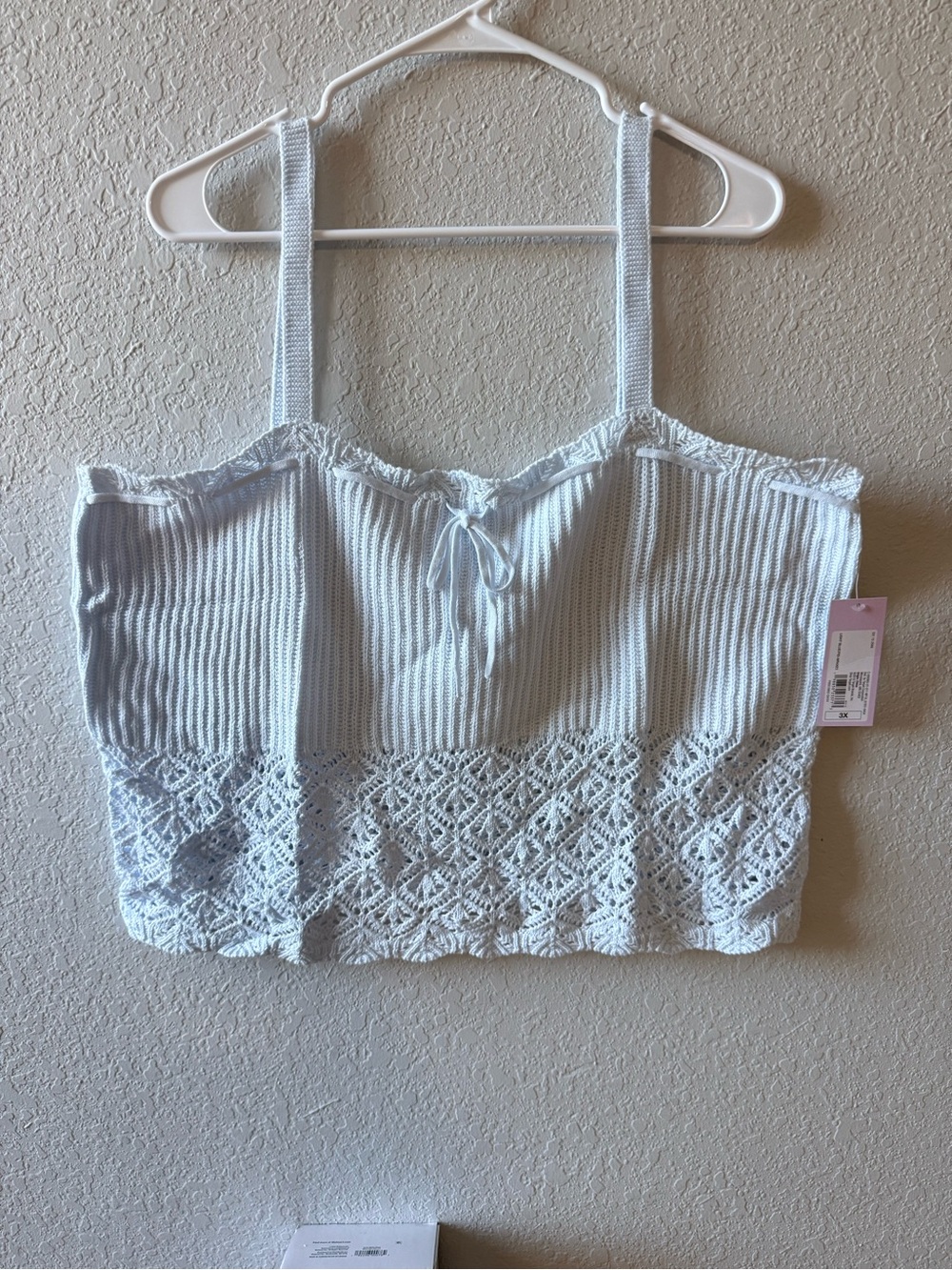 Blue Crochet Hem Ribbed Crop Tank